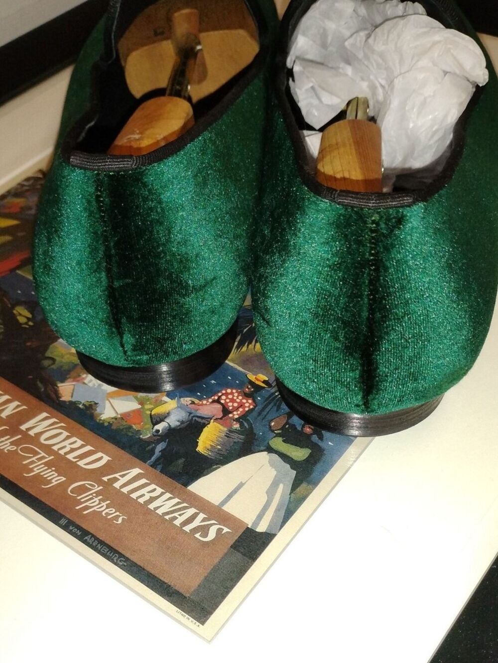 Harpelunde Medical Symbol Buckle Green Velvet Loafers. Size 13 - Picture 5 of 7